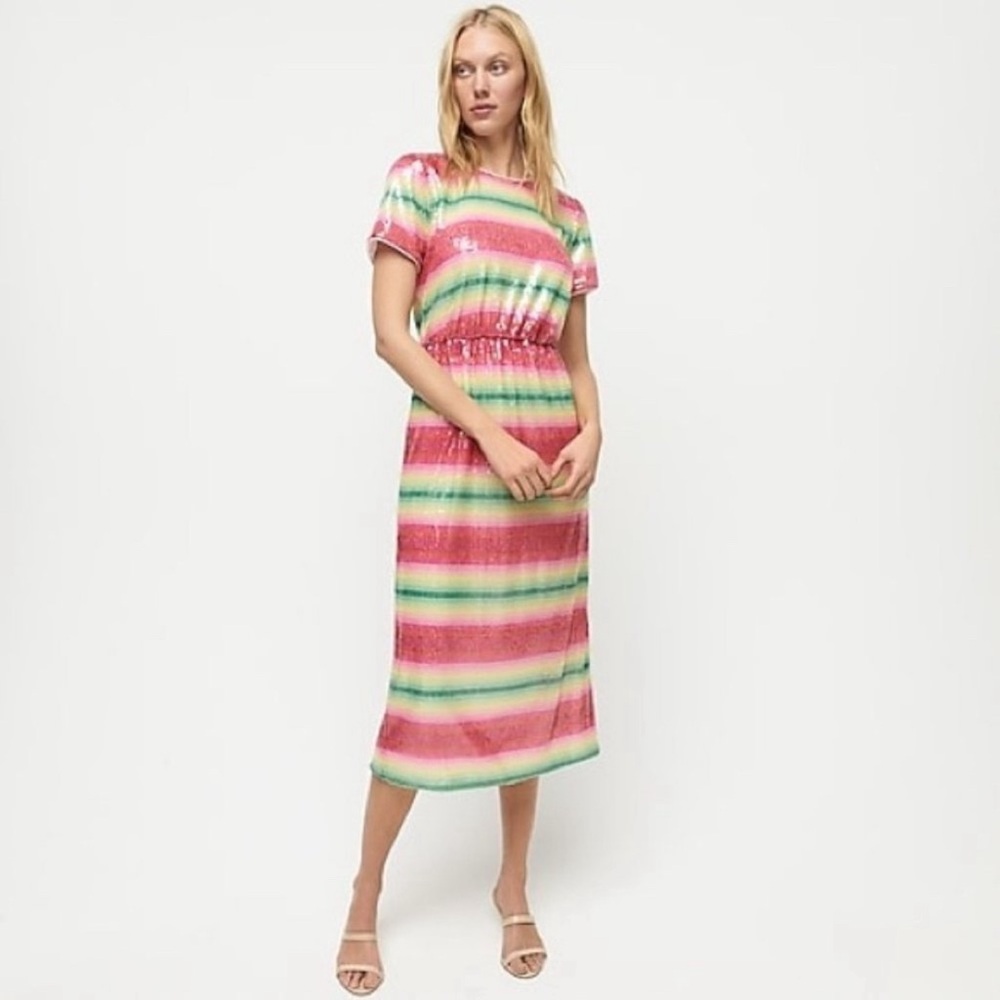 J.Crew Midi Rainbow Stripe Sequin Dress Size 2